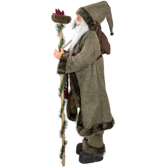 4ft. Olive Green & Burgundy Red Standing Santa Claus with Gift Bag Christmas Figure